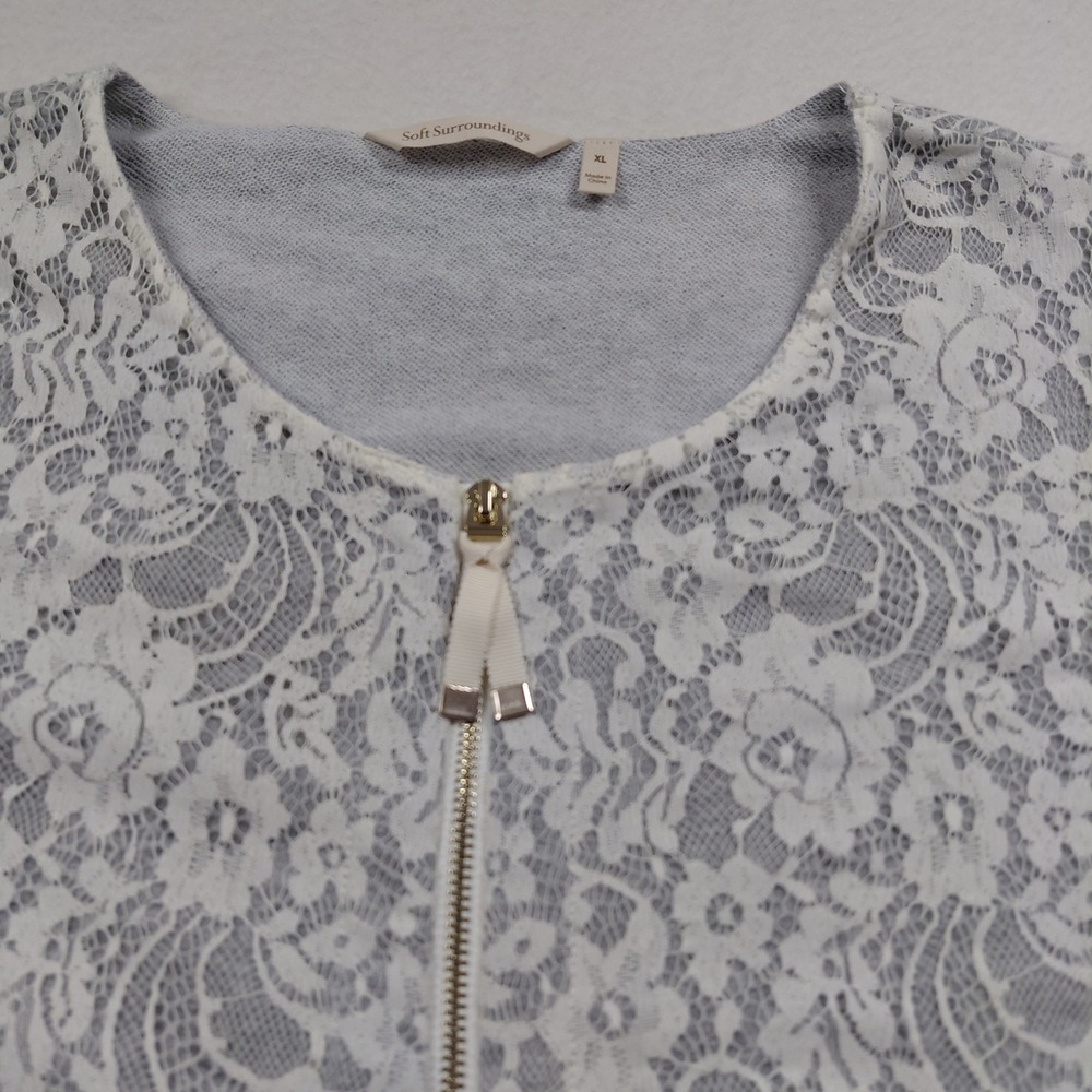 Soft Surroundings Grey White Floral Lace Overlay Zip Front Jacket XL - Picture 13 of 16